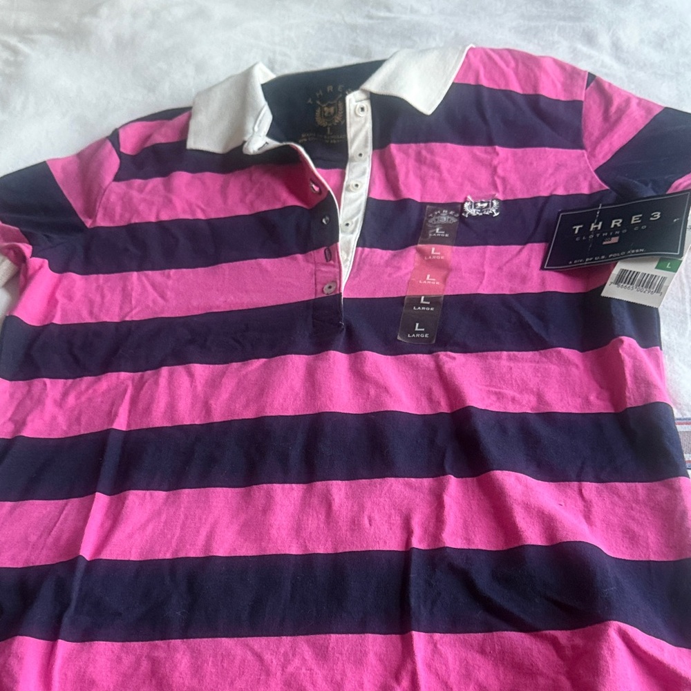 U.S. Polo Assn. Pink and Navy Striped Kids Polo Shirt